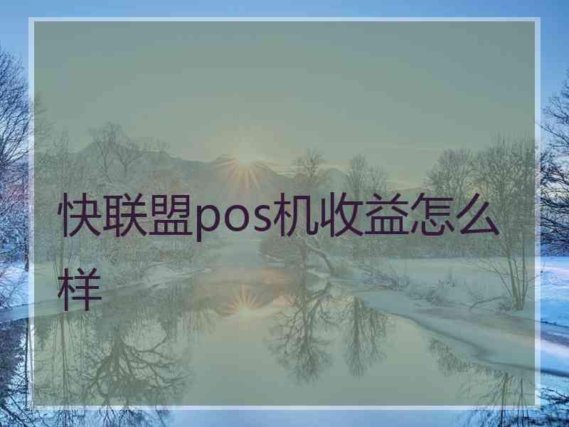 快联盟pos机收益怎么样