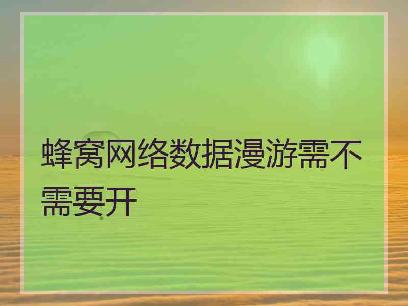 蜂窝网络数据漫游需不需要开